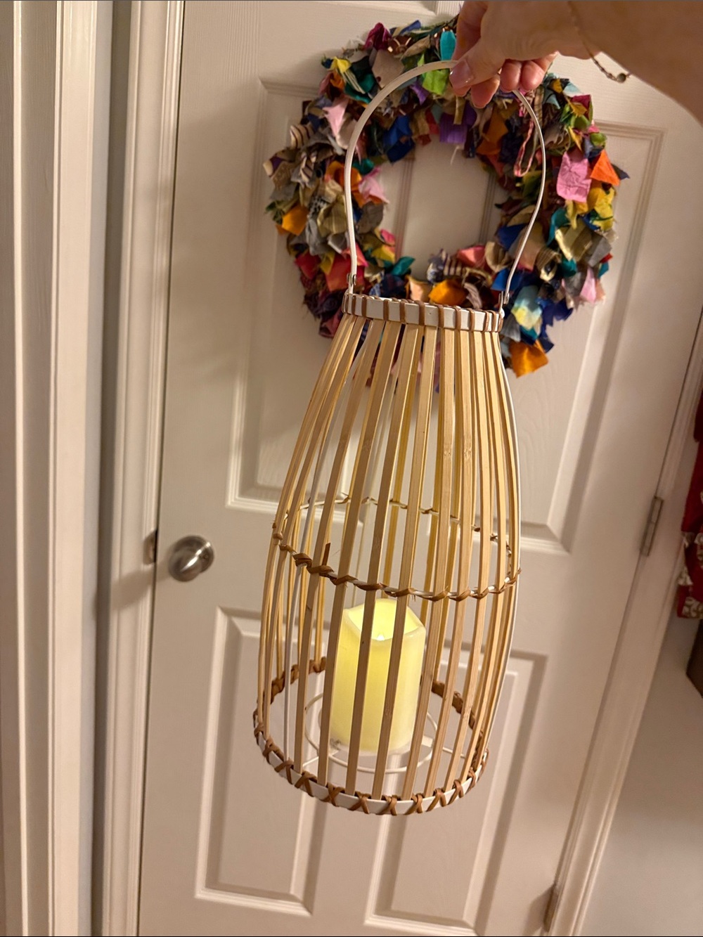 LED Candle Lantern Table Lamp - Natural Bamboo - Picture 3 of 4